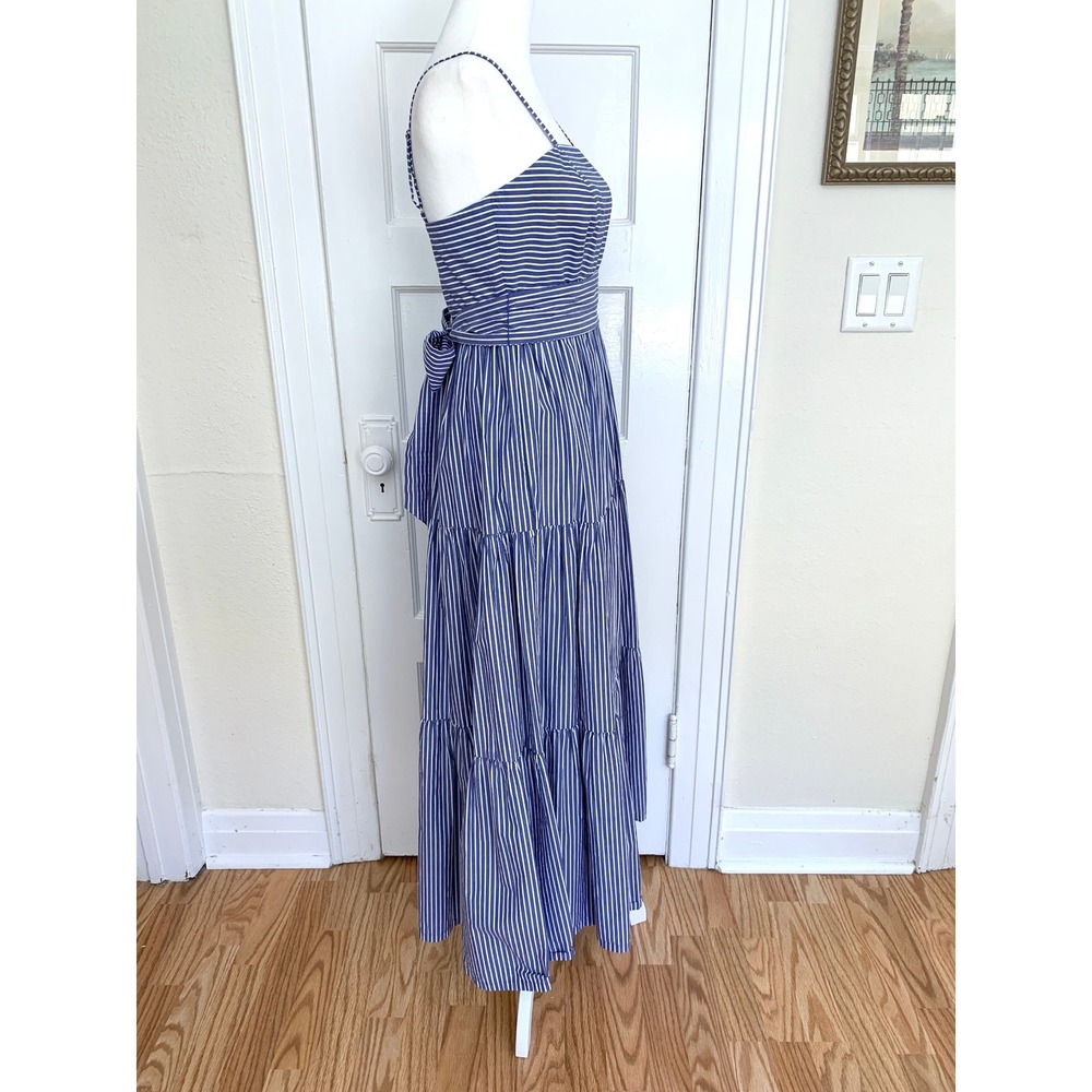 J Crew Garratt Blue White Striped Maxi Dress 00 Poplin Tiered Ruffle Coastal - Picture 5 of 16